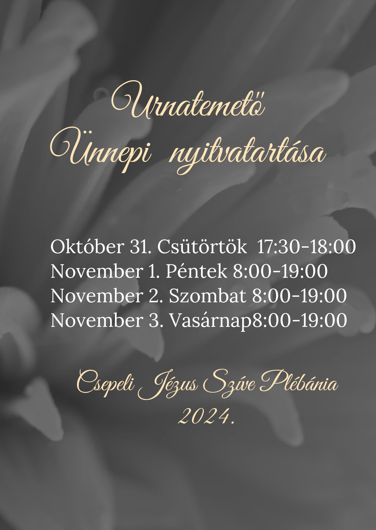 Urnatemető Ünnepi Nyitvatartása